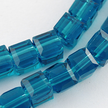Glass Bead Strands, Faceted, Cube, Steel Blue, 7~8x7~8x7~8mm, Hole: 1mm, about 72pcs/strand, 21.6 inch