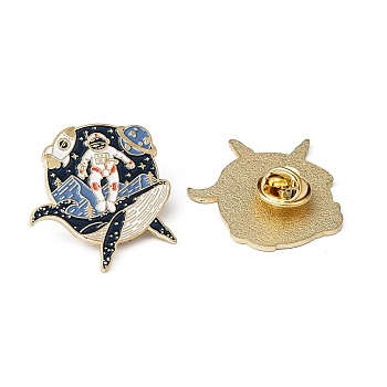 Creative Zinc Alloy Brooches, Enamel Lapel Pin, with Iron Butterfly Clutches or Rubber Clutches, Whale Shape with Spaceman, Golden, 30x30mm, pin: 1mm