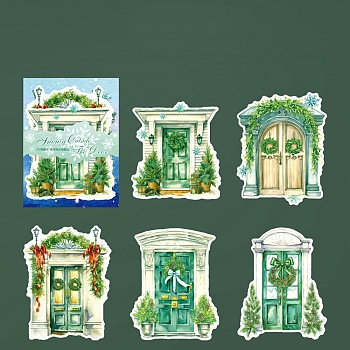 5Pcs Winter Door Paper Decorative Sticker Labels, Self-adhesion, for DIY Scrapbooking, Lime Green, 140x100mm