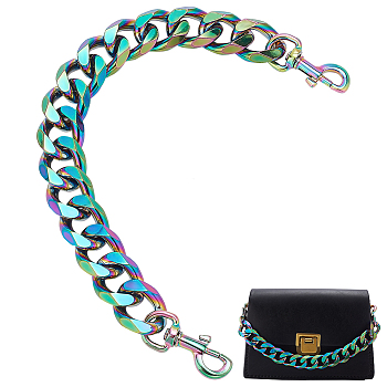 Elite Bag Chains Straps, Aluminum Curb Link Chains, with Alloy Swivel Clasps, for Bag Replacement Accessories, Rainbow Color, 32.2cm, 1pc/box