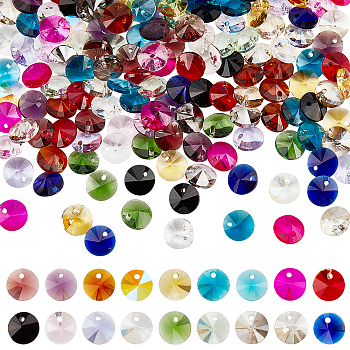 180Pcs 18 Colors Glass Charms, Faceted, Cone, Mixed Color, 8x4mm, Hole: 1~1.2mm, 10pcs/color