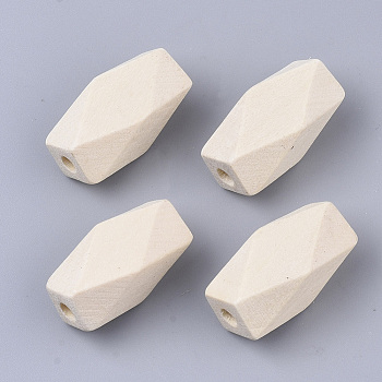 Unfinished Wood Beads, Natural Wooden Beads, Faceted, Polygon, PapayaWhip, 25x12x12mm, Hole: 3mm