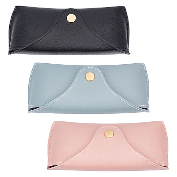 3Pcs 3 Color Imitation Leather Eyeglass Cases, with Brass Snap Button, Mixed Color, 68x170x46mm, 1Pc/color