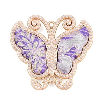 Alloy & Imitation Plastic Links, Butterfly, Purple, Golden, 47x50.5x10.5mm, Hole: 2.5mm