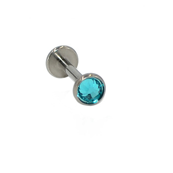 G23 Titanium Cubic Zirconia Flat Round 17 Gauge Threadless Labrets for Women Men, Stainless Steel Color, Deep Sky Blue, 8x3mm, Pin: 1.2mm