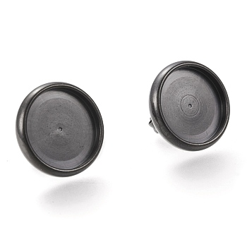 304 Stainless Steel Stud Earring Settings, with Ear Nuts, Flat Round, Electrophoresis Black, Tray: 12mm, 14mm, Pin: 0.8mm