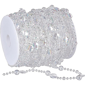 Acrylic Crystal Garlands Strands, Prism Chandelier Bead Chains, with Spool, for DIY Door Curtain Decoration, Round & Octagon, Clear, 4~14x4~9.5mm, 20m/roll