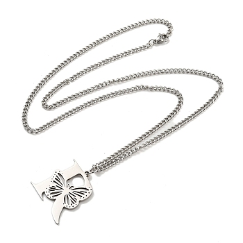 201 Stainless Steel Necklace, Letter R, 23.74 inch(60.3cm) p: 29x29.5x1.3mm