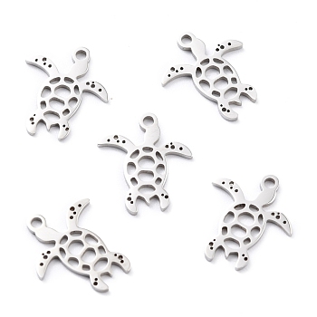 201 Stainless Steel Charms, Laser Cut, Manual Polishing, Turtle, Stainless Steel Color, 15x13x1mm, Hole: 1.5mm