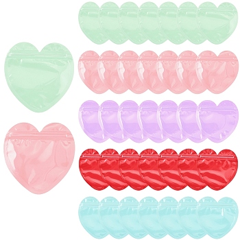 75Pcs 5 Colors Heart Jewelry Zip Top Bags,  Plastic Yin-Yang Resealable Packaging Bags, Self Seal Bags, Mixed Color, 10x10x0.15cm, 15pcs/color