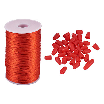 Polyester Cord, Rattail Satin Cord, with Spool, for Beading Jewelry Making, with Plastic Breakaway Clasps, Red, 2.5mm, about 100m/roll, 1roll