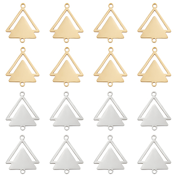 16Pcs 2 Colors 201 Stainless Steel Connector Charms, Laser Cut Links, Double Triangle, Golden & Stainless Steel Color, 19.5x16x1mm, Hole: 1.4mm, 8pcs/color