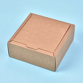 Kraft Paper Gift Box, Folding Boxes, Square, BurlyWood, Finished Product: 15x15x6.3cm, Inner Size: 13x13x6cm, Unfold Size: 43.1x43.1x0.03cm and 37.5x24x0.03cm