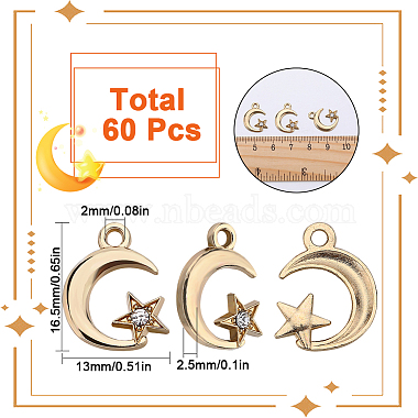 60Pcs Moon & Star Alloy with Rhinestone Small Handmade Pendant Charms(FIND-SC0006-79)-2