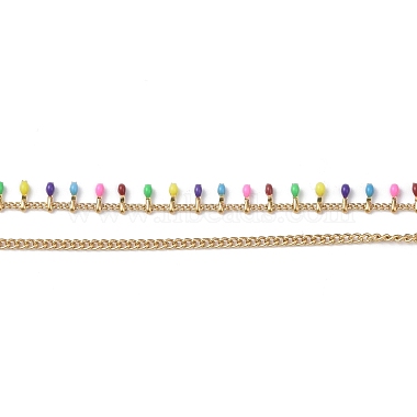 collier double couche à breloques ovales en émail coloré(NJEW-K245-016)-4