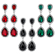 3 Pairs 3 Colors Glass Teardrop Dangle Stud Earrings with Rhinestone(EJEW-AN0003-98)-1