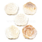 Natural Freshwater Shell Carved Pendants, Flower Charms, Floral White, 43~44x43~44x3~4mm, Hole: 1.8mm(SHEL-Z002-01)