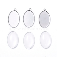DIY Pendant Making, with 304 Stainless Steel Pendant Cabochon Settings and Transparent Oval Glass Cabochons, Stainless Steel Color, Cabochons: 30x20x6mm, 1pc/set, Settings: 35x21x1.5mm, hole: 2mm, 1pc/set(DIY-X0293-60P)