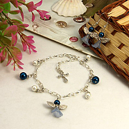 Lovely Wedding Dress Angel Jewelry Sets: Earrings & Bracelets, Marine Blue, Bracelets: about 270mm long, Earrings: about 40mm long(SJEW-JS00297-03)