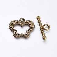 Tibetan Style Alloy Butterfly Toggle Clasps, Nickel Free, Antique Bronze, Butterfly: 19x17x2mm, Hole: 1mm, Bar: 20x8x3mm, Hole: 3mm(PALLOY-J471-28AB-NF)