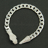 Alloy Black Rhinestone Cuban Link Chain Bracelets for Women, Snake, Platinum, 11 inch(28cm)(WGC9FDE-02)