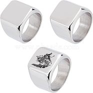 Unicraftale 3Pcs 3 Size 304 Stainless Steel Rectangle Signet Finger Rings, Chunky Wide Rings for Men Women, Stainless Steel Color, US Size 9~11 1/2(18.9~20.9mm), 1Pc/size(RJEW-UN0001-26P)