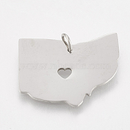 201 Stainless Steel Pendants, Map of Ohio, Stainless Steel Color, 19.5x25x1mm, Hole: 3mm(STAS-T038-55)