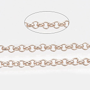 Soldered Brass Coated Iron Rolo Chains, Belcher Chain, with Spool, Rose Gold, 2x0.5mm, about 328.08 Feet(100m)/roll(CH-S125-08A-RG)