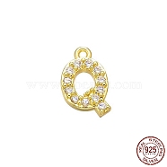 Real 18K Gold Plated 925 Sterling Silver Micro Pave Clear Cubic Zirconia Charms, Initial Letter, Letter Q, 9.5x6x1.5mm, Hole: 0.9mm(STER-P054-10G-Q)