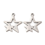201 Stainless Steel Pendants, Star Charm, Stainless Steel Color, 16x15x1mm, Hole: 1.2mm(STAS-E200-01P)