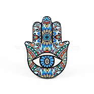 Porcelain Cup Mats, Coasters, with Anti-slip Cork Bottom, Water Absorption Heat Insulation, Hamsa Hand/Hand of Miriam with Eye, Pale Turquoise, 150x100mm(PORC-PW0001-074L)