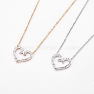 304 Stainless Steel Pendant Necklaces, with Polymer Clay Rhinestone, Heart, Mixed Color, 17.7 inch(45cm)(NJEW-L155-11)