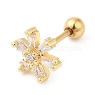 Brass Micro Pave Clear Cubic Zirconia Stud Earrings, with 316 Stainless Steel Pin and Ear Nut, Flower, Golden, 7.5x6.5mm(EJEW-L265-08G)