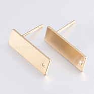 Brass Stud Earring Findings, with Flat Plate, Long-Lasting Plated, Rectangle, Light Gold, 18x6mm, Hole: 1mm, Pin: 0.8mm(KK-F744-05KCG)