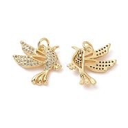 Brass Micro Pave Cubic Zirconia Pendants, Bird Charm, with Jump Ring, Real 18K Gold Plated, 20x17x3mm, Hole: 3mm(ZIRC-I063-37G)