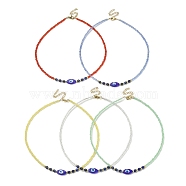 Natural Lapis Lazuli & Lampwork Evil Eye & Seed Beaded Necklace, Mixed Color, 14.84~14.96 inch(37.7~38cm)(NJEW-JN04423)