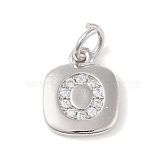 Rack Plating Brass Micro Pave CLear Cubic Zirconia Charms, with Jump Rings, Cadmium Free & Lead Free, Long-Lasting Plated, Platinum, Letter O, 11.5x9x1.5mm, Hole: 2.8mm(KK-E110-14P-O)