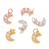 Brass Micro Pave Cubic Zirconia Charms, with Jump Rings, Moon, Clear, Mixed Color, 9.5x7x2mm, Jump Ring: 4x0.6mm, Hole: 2.5mm(KK-I672-26)