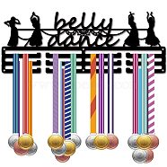 Fashion Iron Medal Hanger Holder Display Wall Rack, 3-Line, with Screws, Black, Belly Dance, Human, 150x400mm, Hole: 5mm(ODIS-WH0037-214)