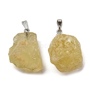 Raw Rough Natural Lemon Quartz Pendants, Nuggets Charms with Stainless Steel Tone 201 Stainless Steel Snap on Bails, 26~28.5x24~27x19~21mm, Hole: 8x3mm(G-M405-02P-03)