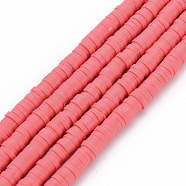 Handmade Polymer Clay Bead Strands, Heishi Beads, Disc/Flat Round, Salmon, 4x0.5~1mm, Hole: 1.5mm, about 320~447pcs/strand, 15.74~16.92 inch(X-CLAY-T002-4mm-72)