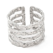 304 Stainless Steel Multi Line Open Cuff Ring for Women, Stainless Steel Color, Inner Diameter: 17mm(RJEW-M149-18P)