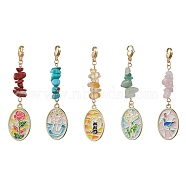 Alloy Enamel Pendant Decorations, with Natural & Synthetic Gemstone, Oval with Animal, Mixed Color, 70~72mm(HJEW-JM01850)