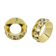 Brass Rhinestone Spacer Beads, Grade A, Rondelle, Golden Metal Color, Jonquil, 9x4mm, Hole: 4mm(RB-A020-9mm-13G)