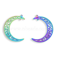 Ion Plating(IP) 201 Stainless Steel Pendants, Moon, Rainbow Color, 40x34x1.5mm, Hole: 1.5mm(STAS-N098-111M)