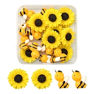 20Pcs 2 Style Opaque Resin Pendants, Sunflower & Bee, Mixed Color, 19~24x15~24x7~10mm, Hole:1~ 1.8mm, 10pcs/style(RESI-YW0001-23)