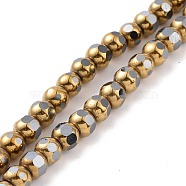 Electroplated Non-magnetic Synthetic Hematite Beads Strands, Faceted, Round, Golden Plated, 6~6.5x5~5.5mm, Hole: 1.4mm, about 73pcs/strand, 15.59~15.75 inch(39.6~40cm)(G-G862-02G)