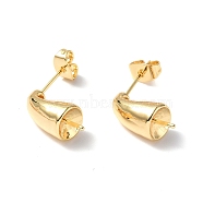Brass Stud Earring Findings, with Ear Nuts and 925 Sterling Silver Pins, For Half Hole Beads, Real 18K Gold Plated, 15.5x8mm, Pin: 0.8mm(KK-B063-15G)