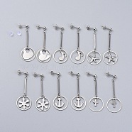 Stainless Steel Dangle Ear Studs, with Brass Linking Rings/Post Stud Findings and Plastic Ear Nuts, Mixed Shapes, Stainless Steel Color, 55mm, Pin: 0.8mm(EJEW-JE03920)