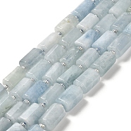 Natural Aquamarine Beads Strands, with Seed Beads, Faceted, Column, 8.5~11x5.5~6.5mm, Hole: 1mm, about 14~15pcs/strand, 7.48''(19cm)(G-N327-06-33)